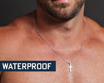 Waterproof Mens Necklace Small Cross 
