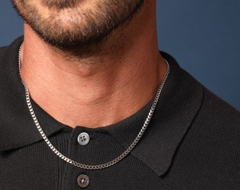 Waterproof and Sweatproof silver cuban chain necklace for Men - Jewelry gifts for guys - Stainless Steel Jewelry - Present for son, brother