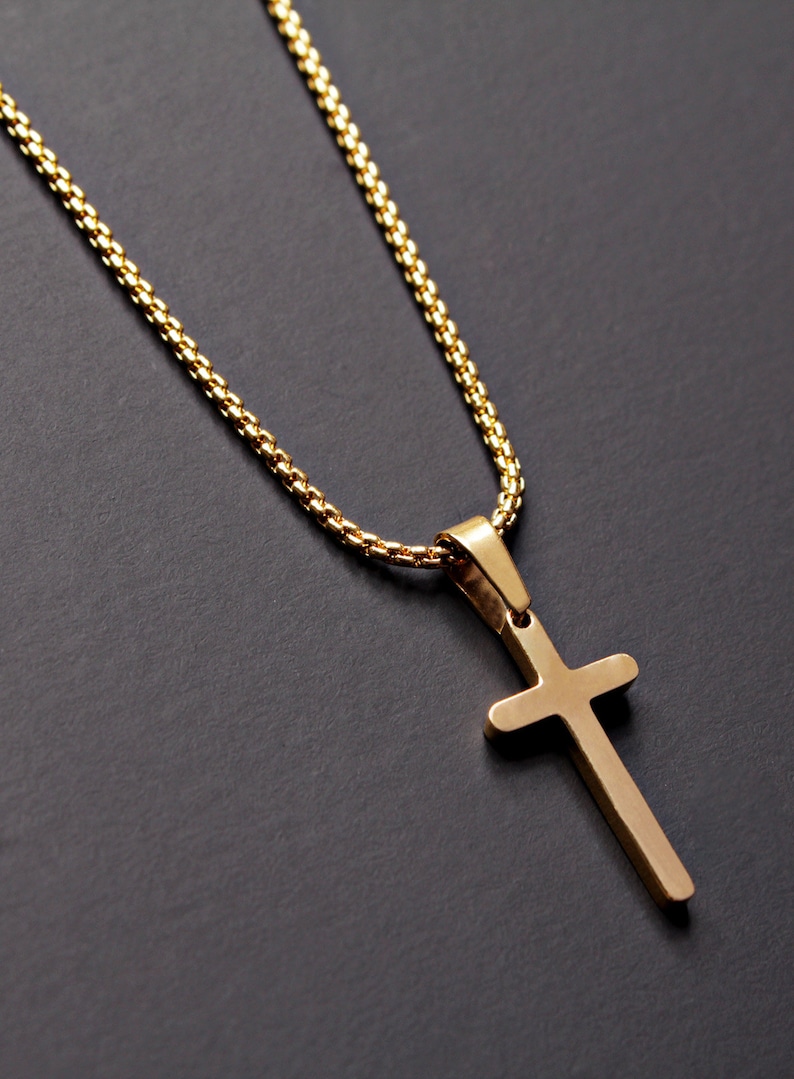 Men's Necklace Small Cross Necklace Men's gold | Etsy