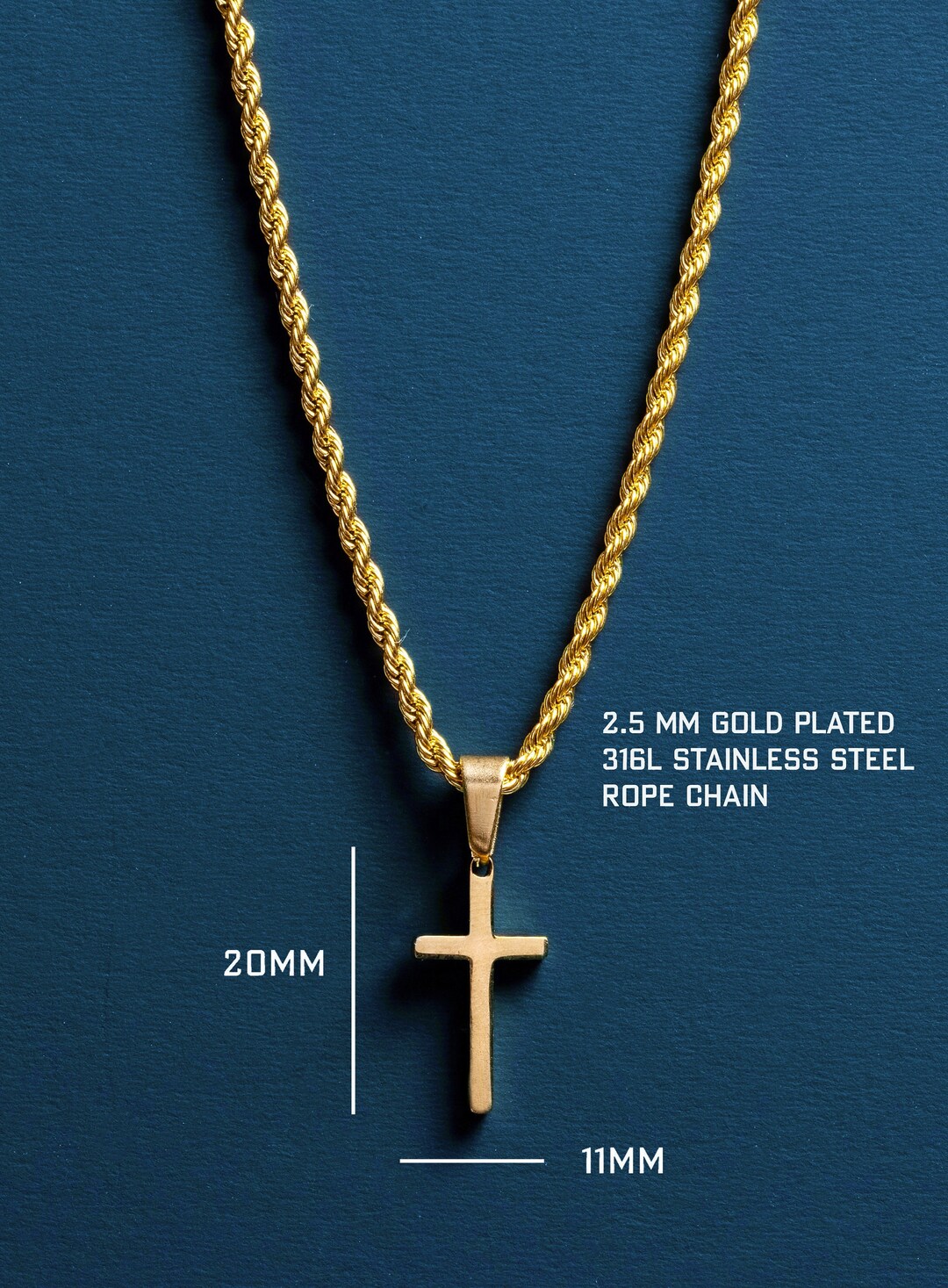 Men's Necklace Small Gold Cross Pendant for Men Gold Plated 316L