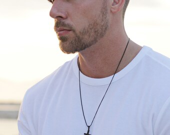 Cross Necklace for Men - Men's Black Cross Necklace - Men's