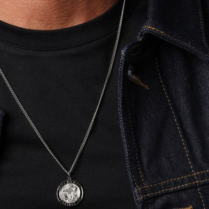 Saint Michael Men's Necklace Sterling Silver Round Pendant on Sterling ...