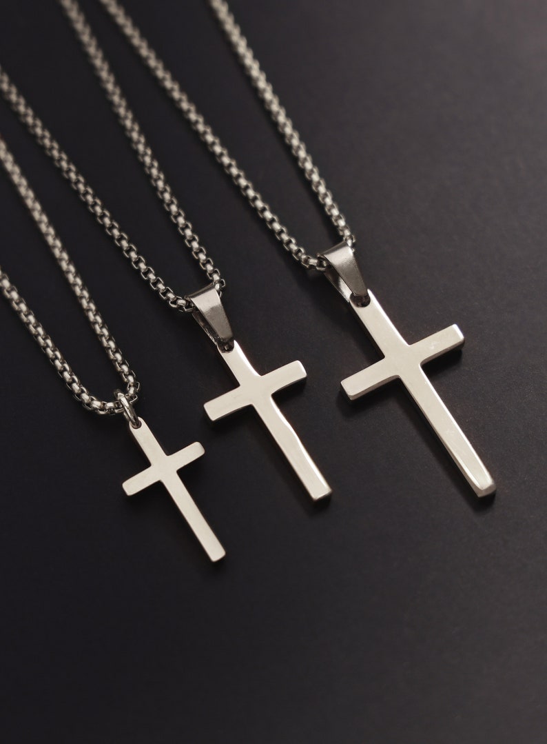 Waterproof Men's Silver Cross Necklace Different Sizes Etsy