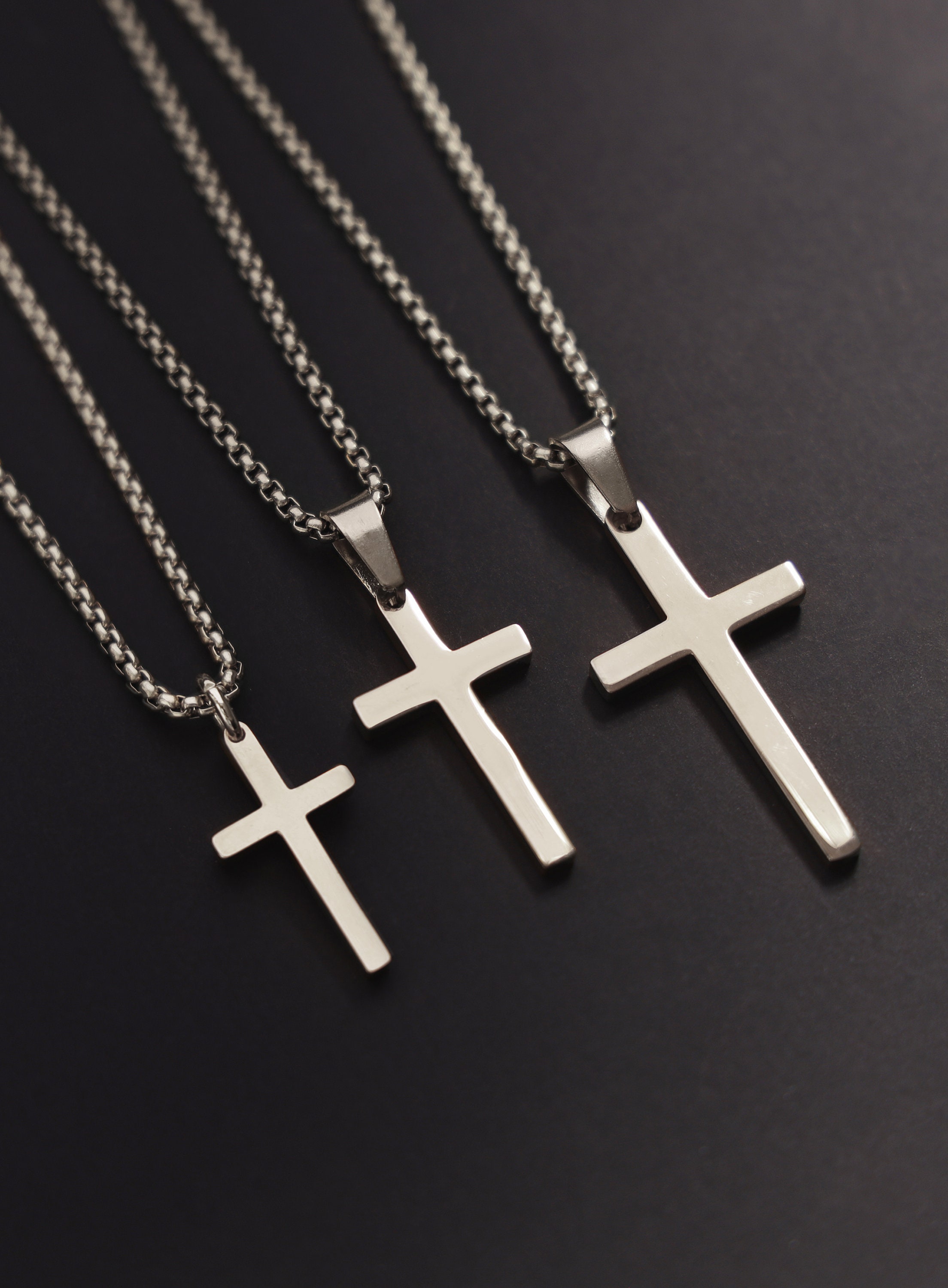 Yelsky 3-Piece Cross Necklace Set - Black, Gold & Silver Minimalist Pendants On 24" Wheat Chains