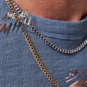 Chain Necklace / 4mm wide cuban link 316L Stainless Steel chain / Jewelry gifts for Men / Men's Silver or Gold Jewelry Gifts / Ship Fast