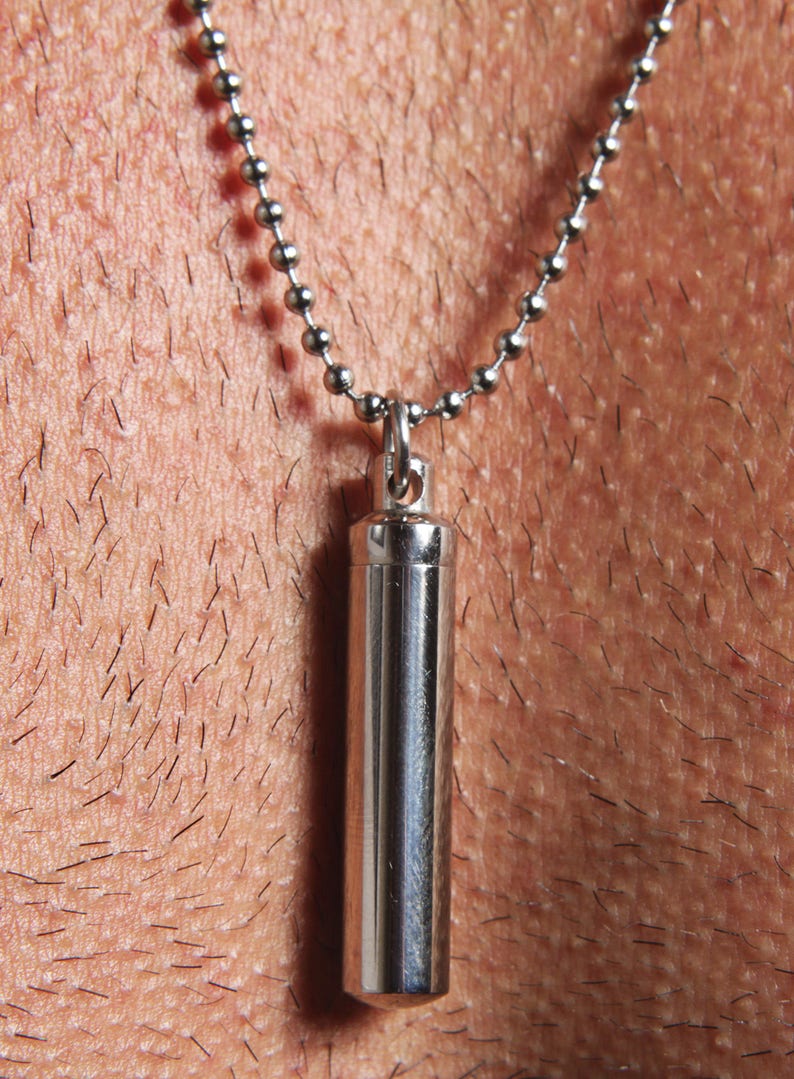 Vial pendant necklace for men Secret compartment stainless Etsy