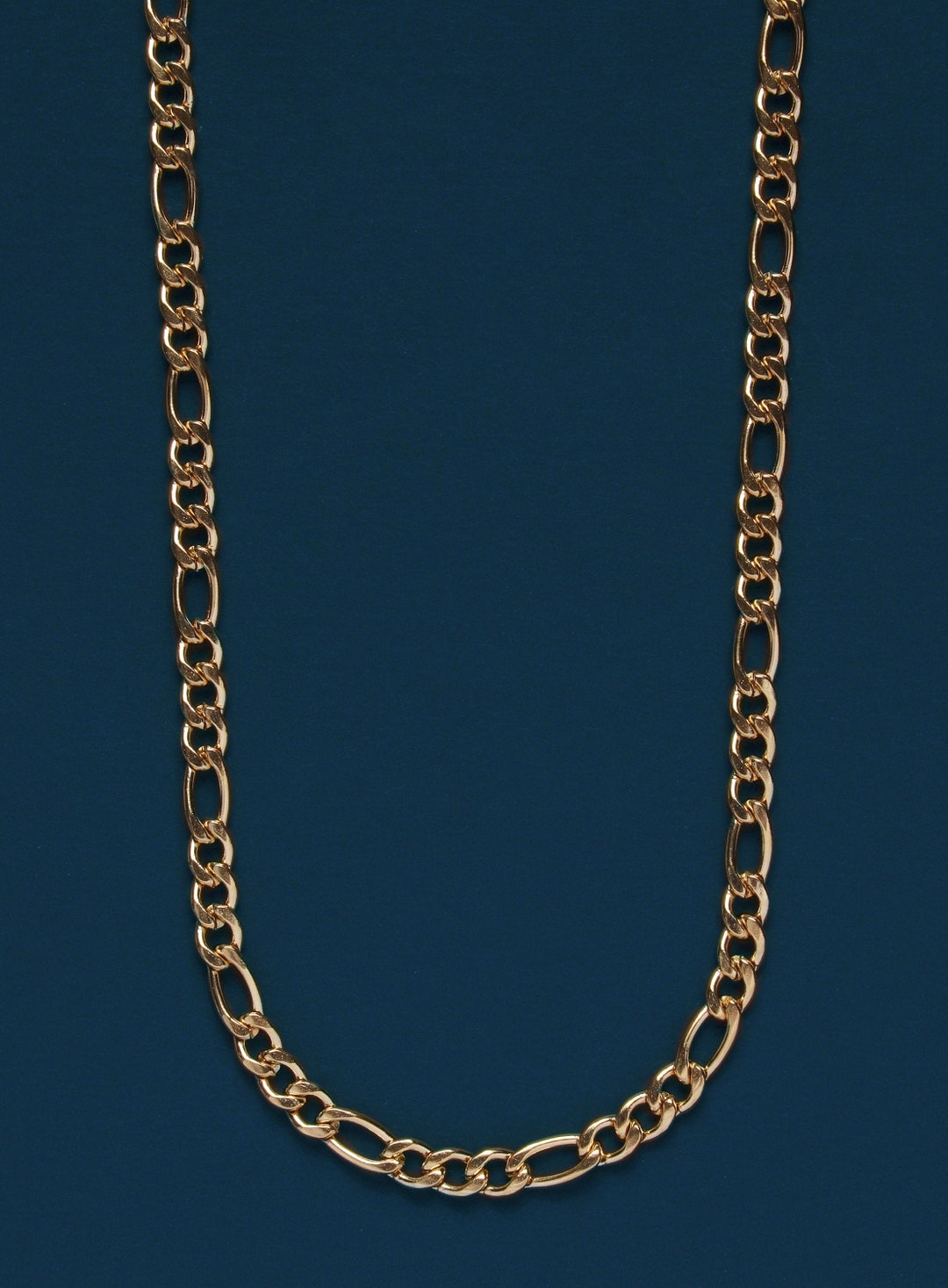 Men's Necklace 3mm or 4mm Gold Figaro Chain 14k Gold Plated Over
