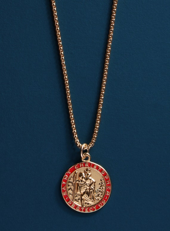 Men's Necklace Gold Saint Christopher 