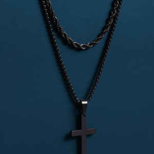 Mens Necklace Set Black Cross Pendant Necklace and Black - Etsy