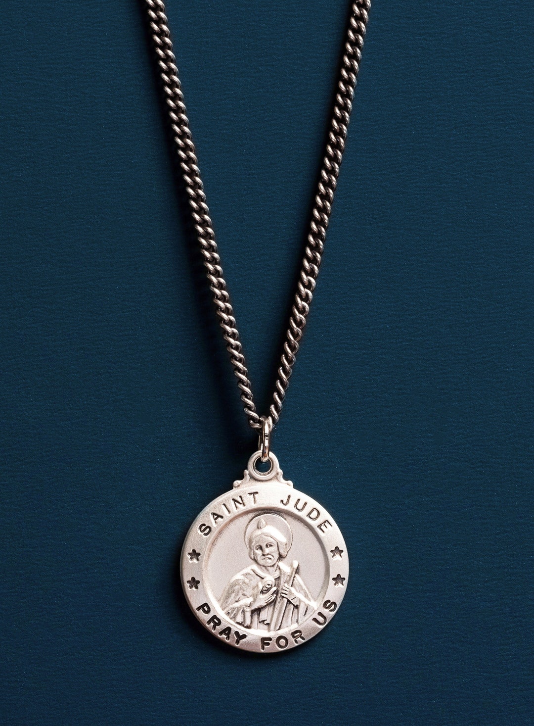 Saint Jude Sterling Silver Round Pendant Medal for Men - Catholic Saint ...