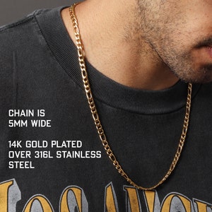 Mens Necklace Gold Figaro Chain / Men's 5mm Wide Figaro Link Gold Chain ...
