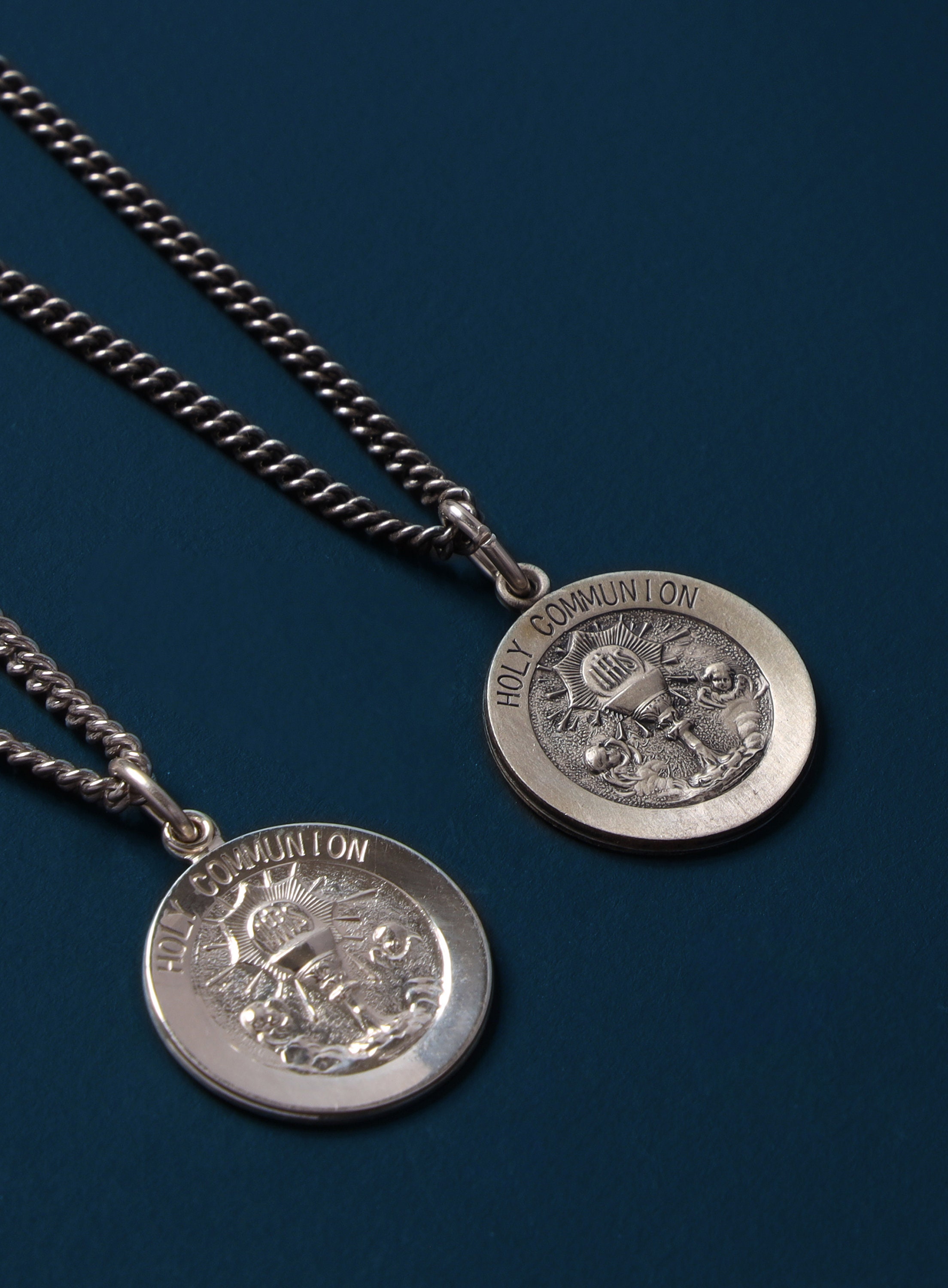 Holy Communion Sterling Silver Round Medal - Men's Necklace - Silver ...