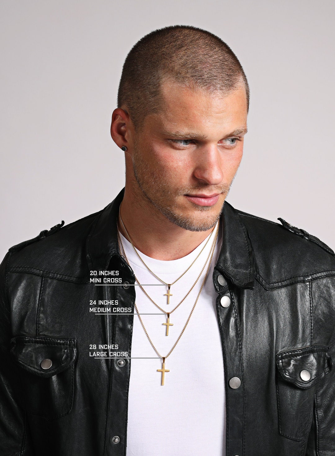 Men's Gold Cross Necklace Different Sizes Available, Pick From Small