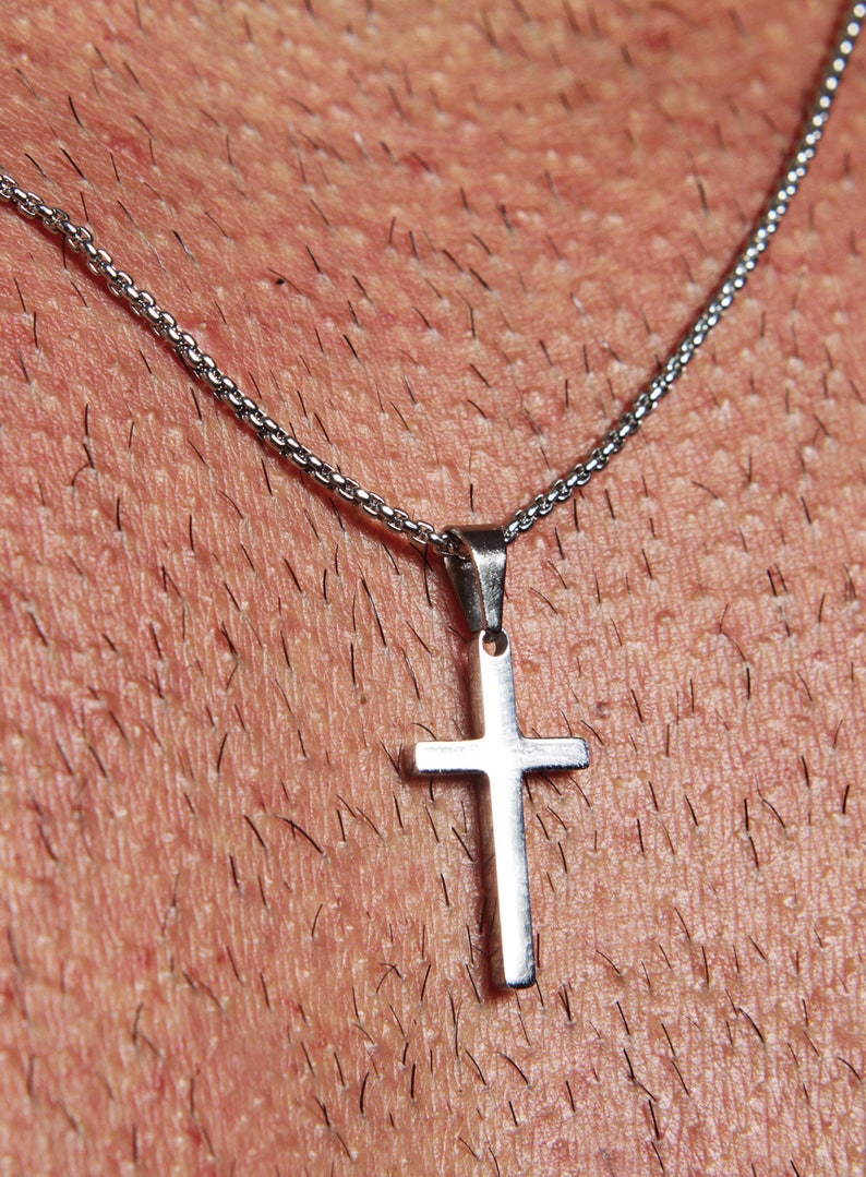 Mens necklace Small Cross Necklace Men's stainless Etsy