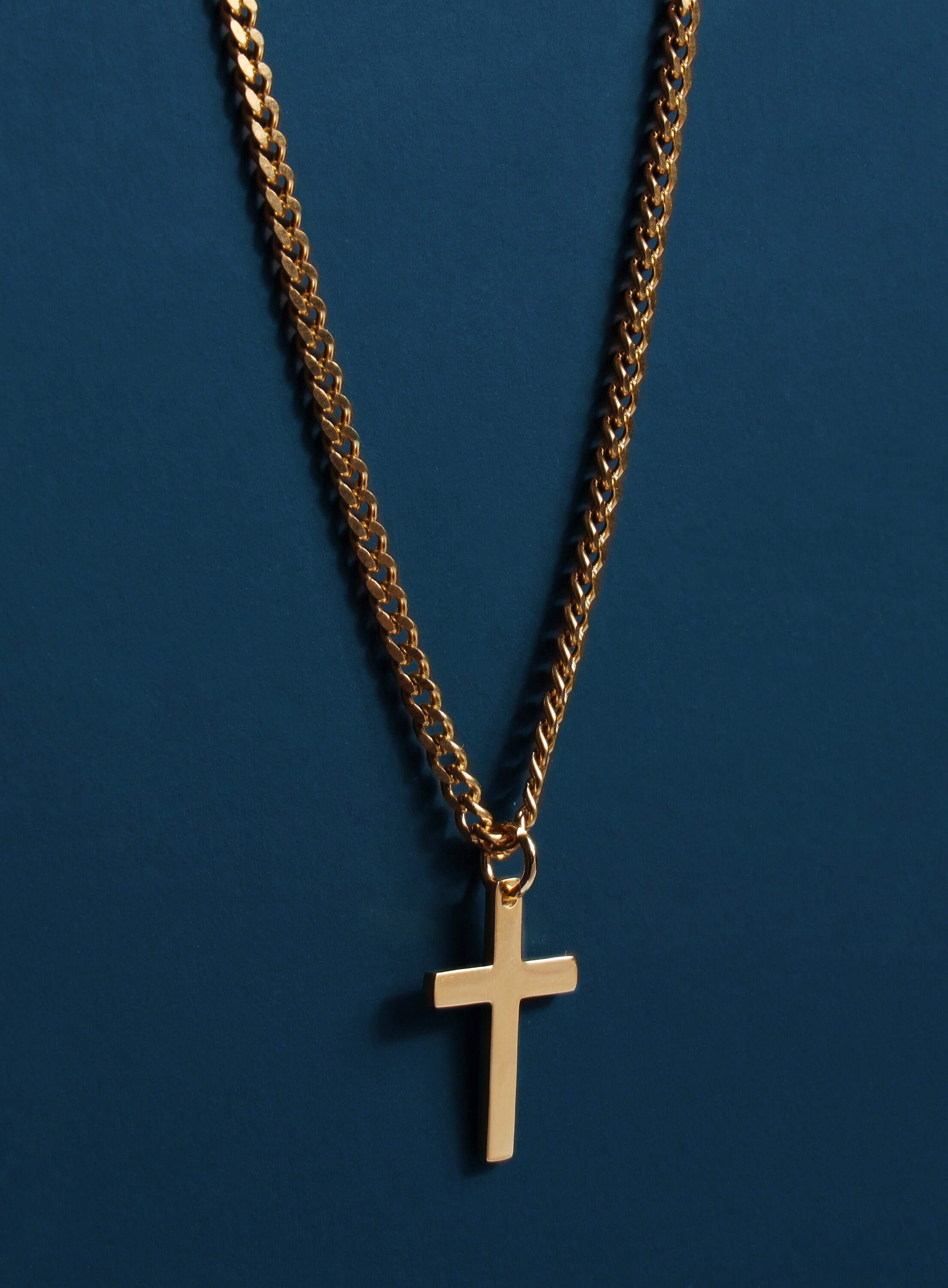 Gold Cross for Men Necklace Curb Chain 