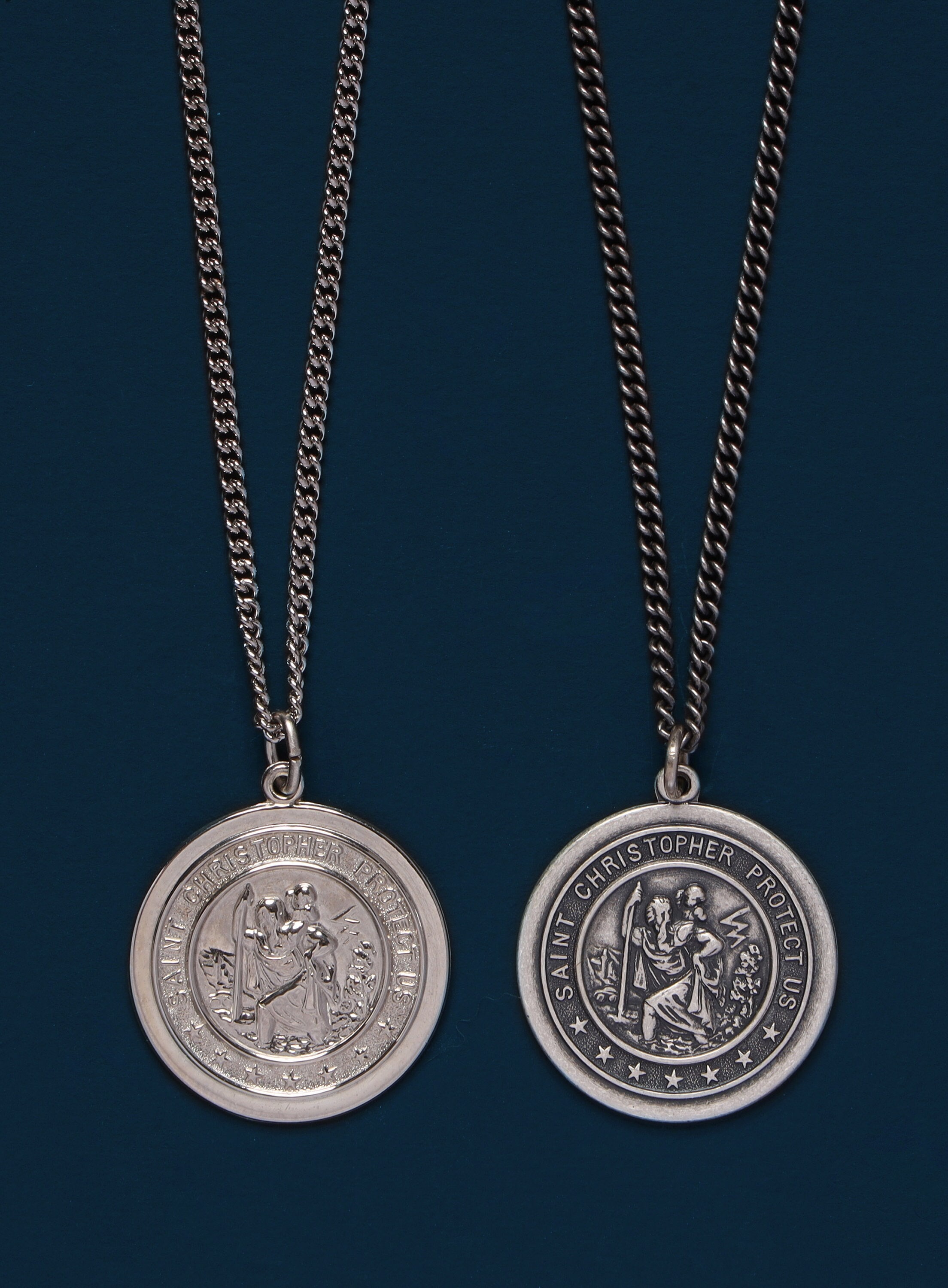 Saint Christopher Round Medium Size Pendant Medal Sterling Silver - Patron Saint of travelers, athletes, protection medal of St Christopher