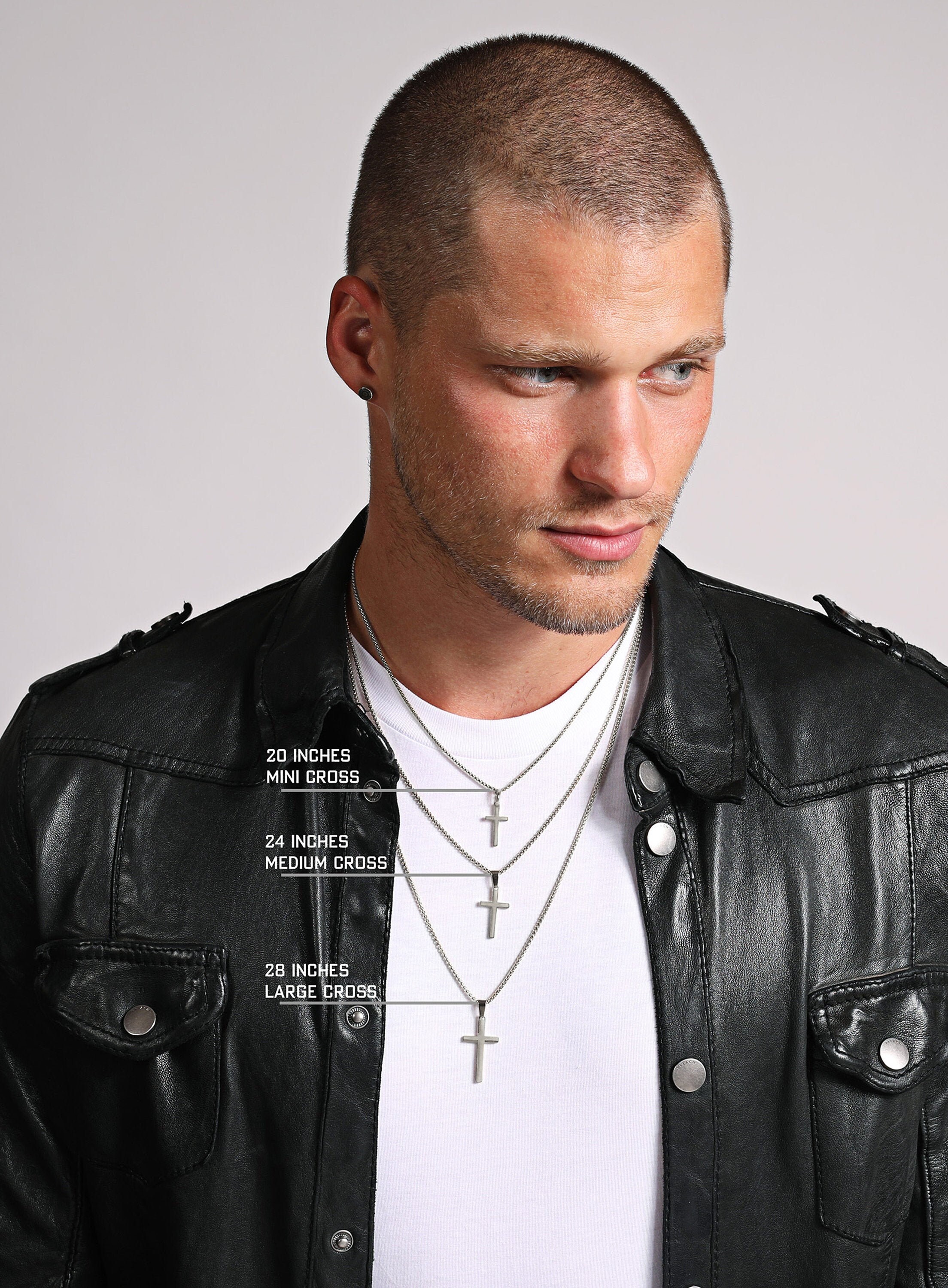 Cross Necklace Silver Cross with Black Highlights Men\u2019s Necklace Adjustable Length