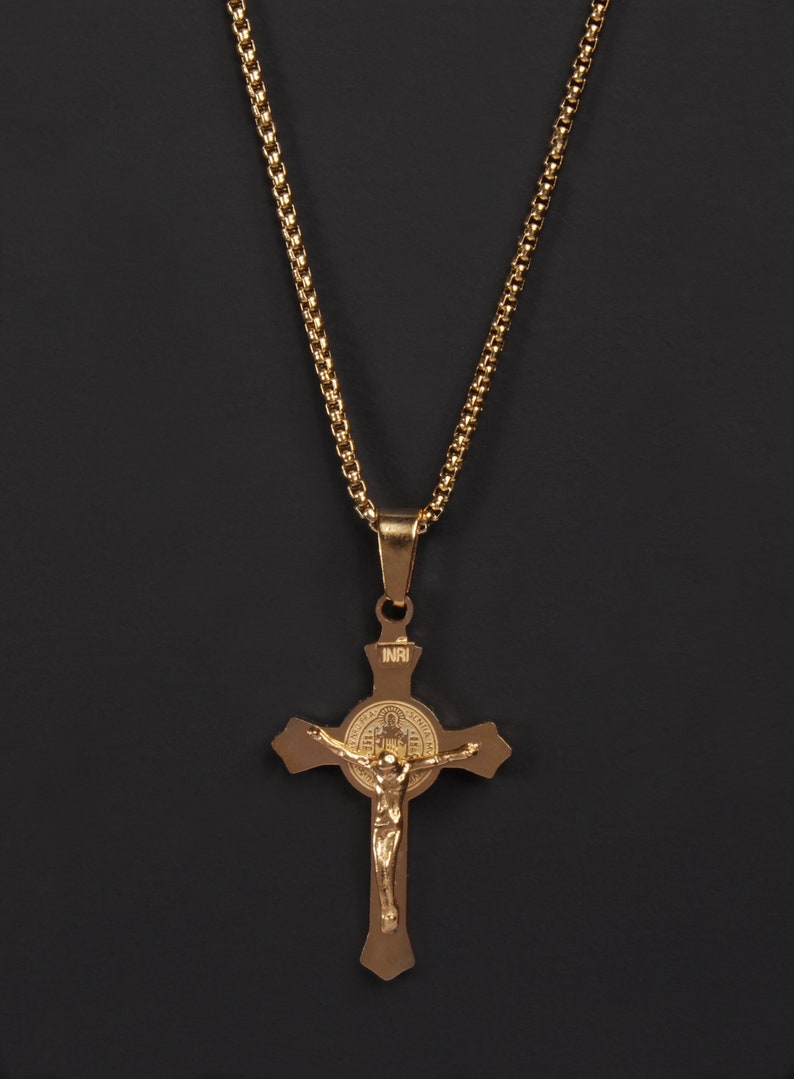 Gold Crucifix Cross Necklace for Men on 14k Gold Plated Over Etsy