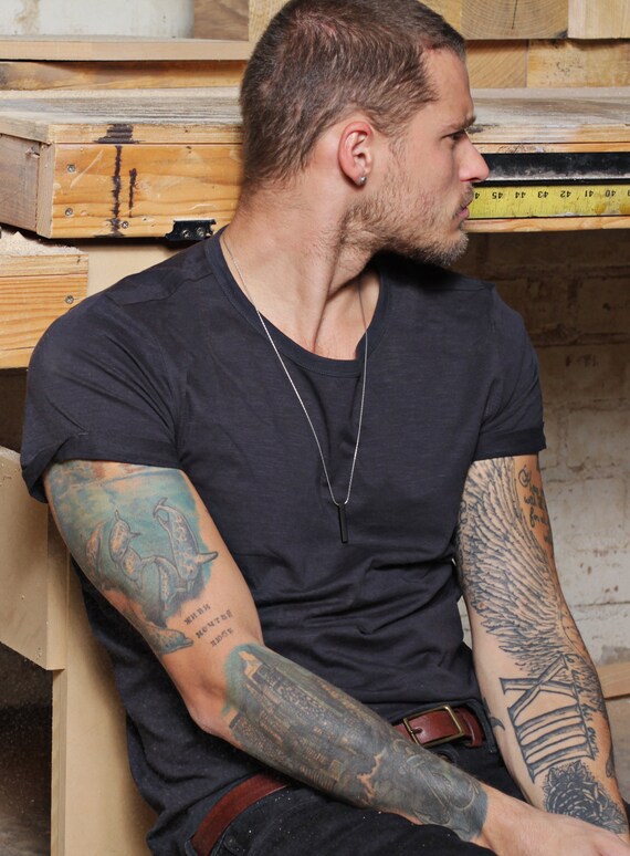 Black Bar Necklace for Men Modern Black 