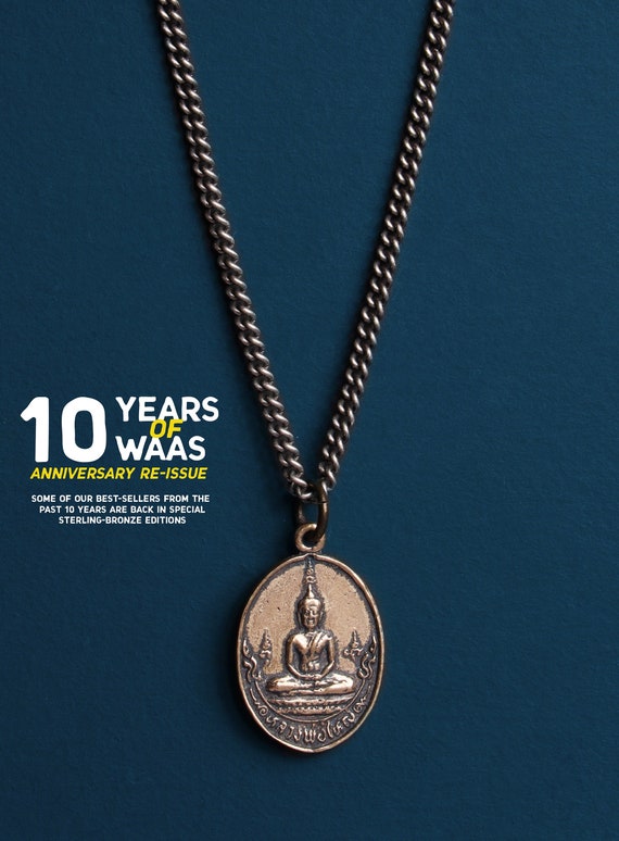 Mens Necklace Small Bronze Oval Buddha 