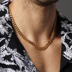 Gold Cuban Chain / 7mm 14k Gold plated over 316L Stainless Steel Bevel Cuban Thick Man Chain / Mens Gold Chains / Jewelry gifts for men image 3