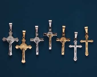 Gold, Silver Crucifix and Cross Pendant / Minimalist cross pendant only / No chain included Replacement Cross / Men Stainless Steel Jewelry