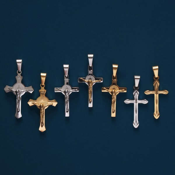 Gold, Silver Crucifix and Cross Pendant / Minimalist cross pendant only / No chain included Replacement Cross / Men Stainless Steel Jewelry