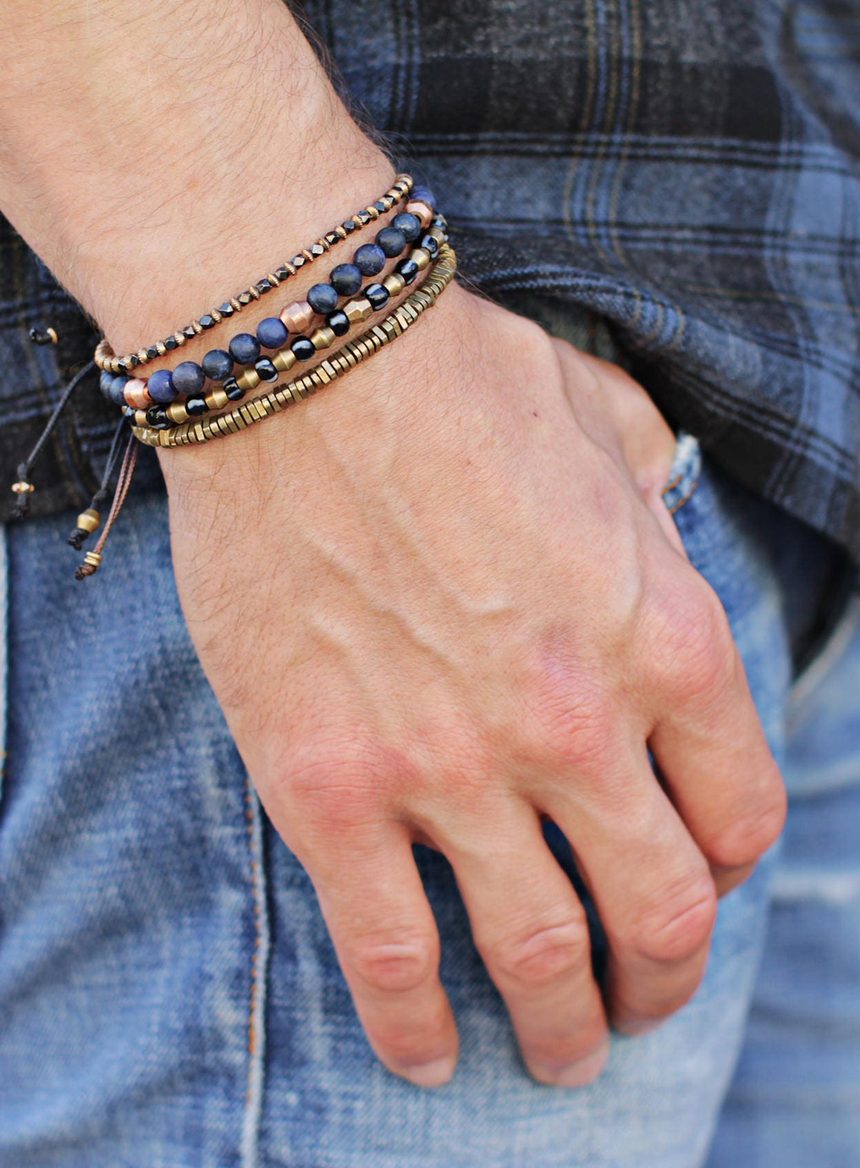 Jewelry for Men Beaded Bracelet for Men Brass Heishi Beads Etsy