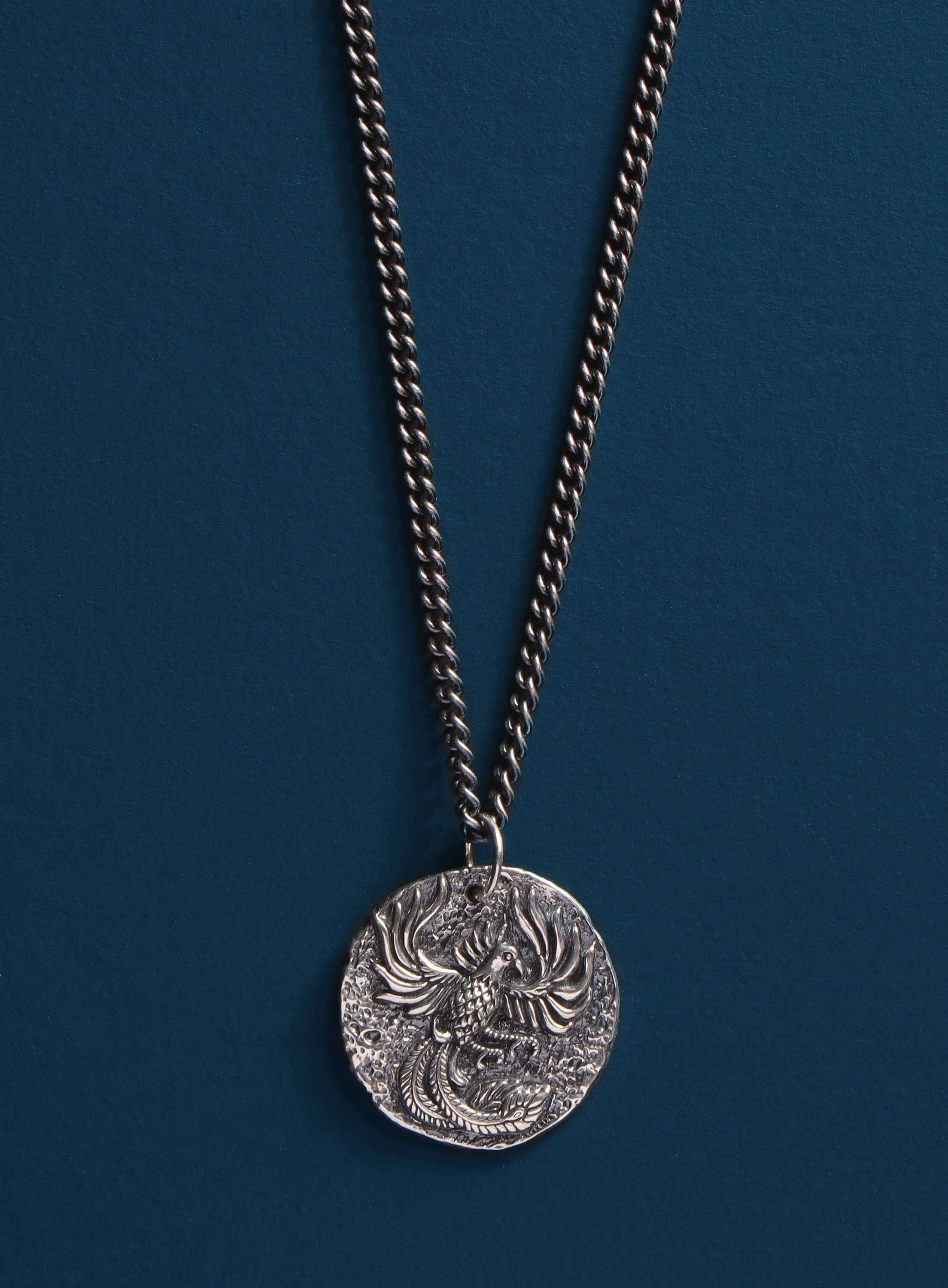 Phoenix Bird Necklace / 925 Oxidized Sterling Silver Round - Etsy