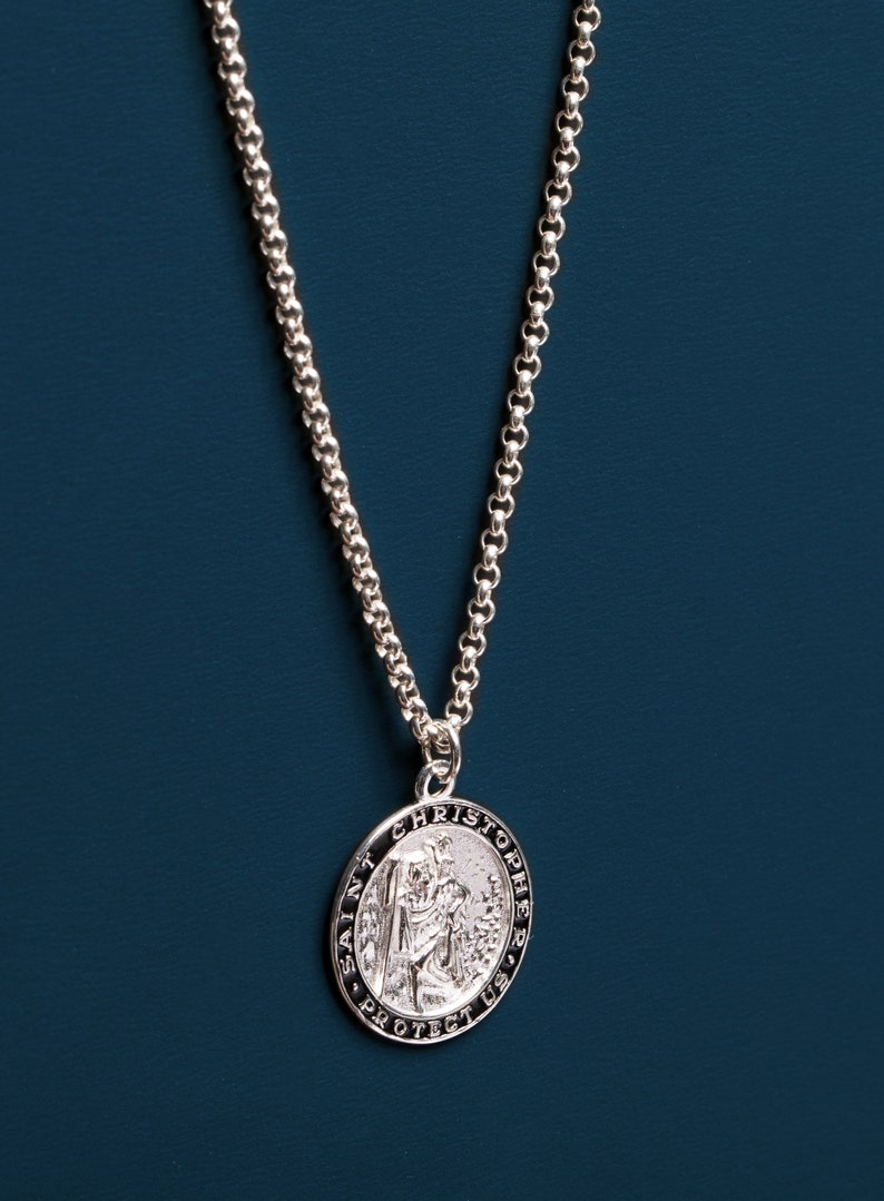 Sterling Silver St Christopher Medal Necklace for Men - Saint ...