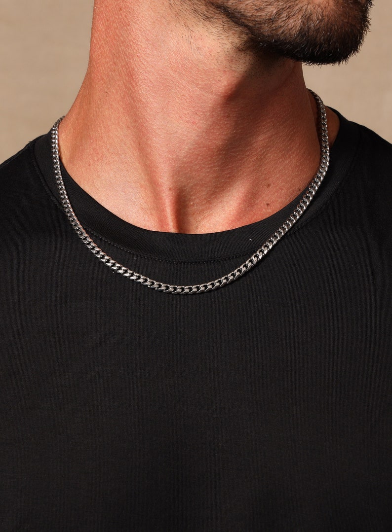 Waterproof Cuban Chain / 5mm 316L Stainless Steel Bevel Cuban Thick Man Chain / Men's Silver Chains / Christmas gifts for Men / for him image 2