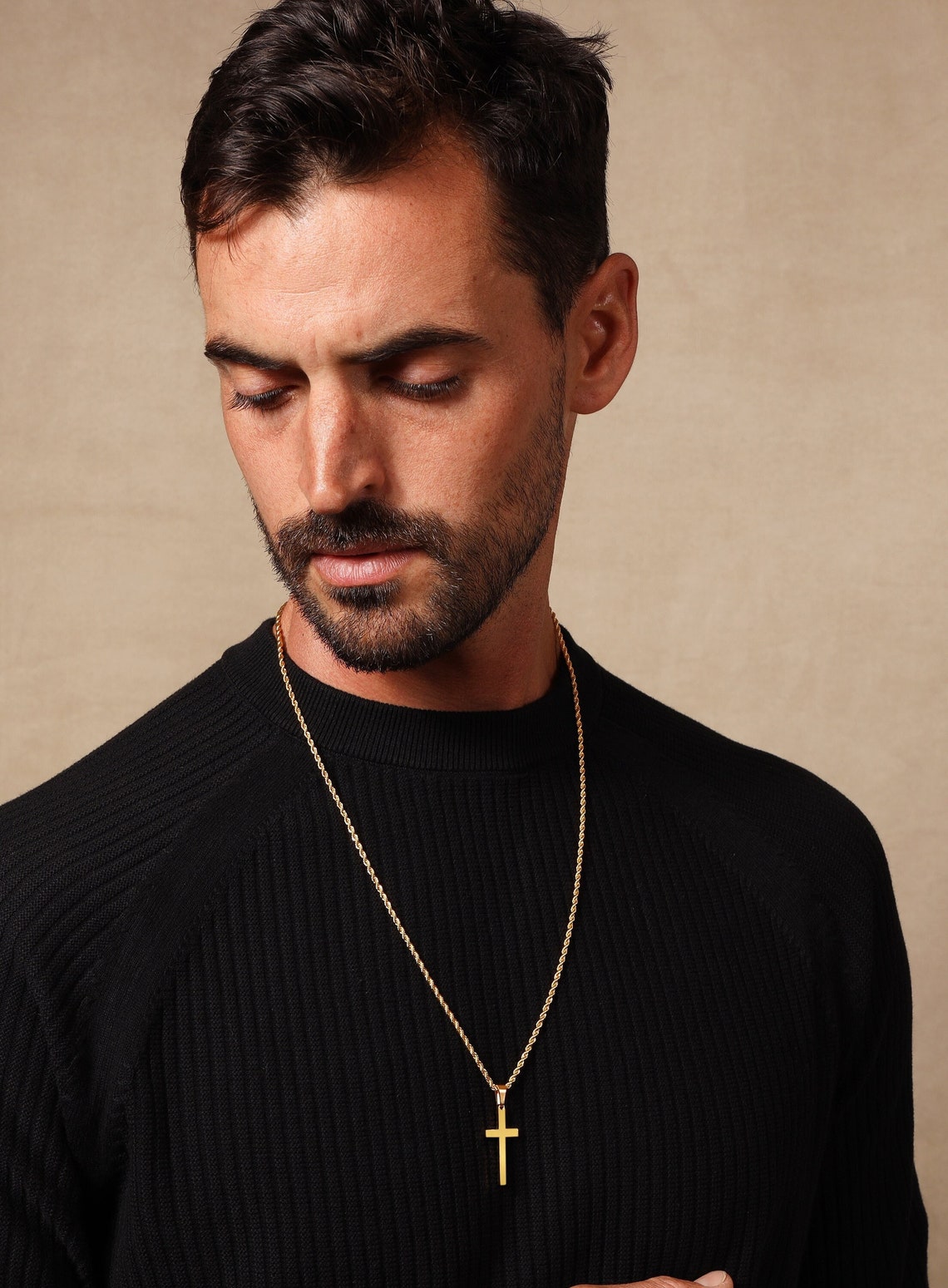 Men's Necklace Large Gold Cross Pendant for Men Gold Etsy