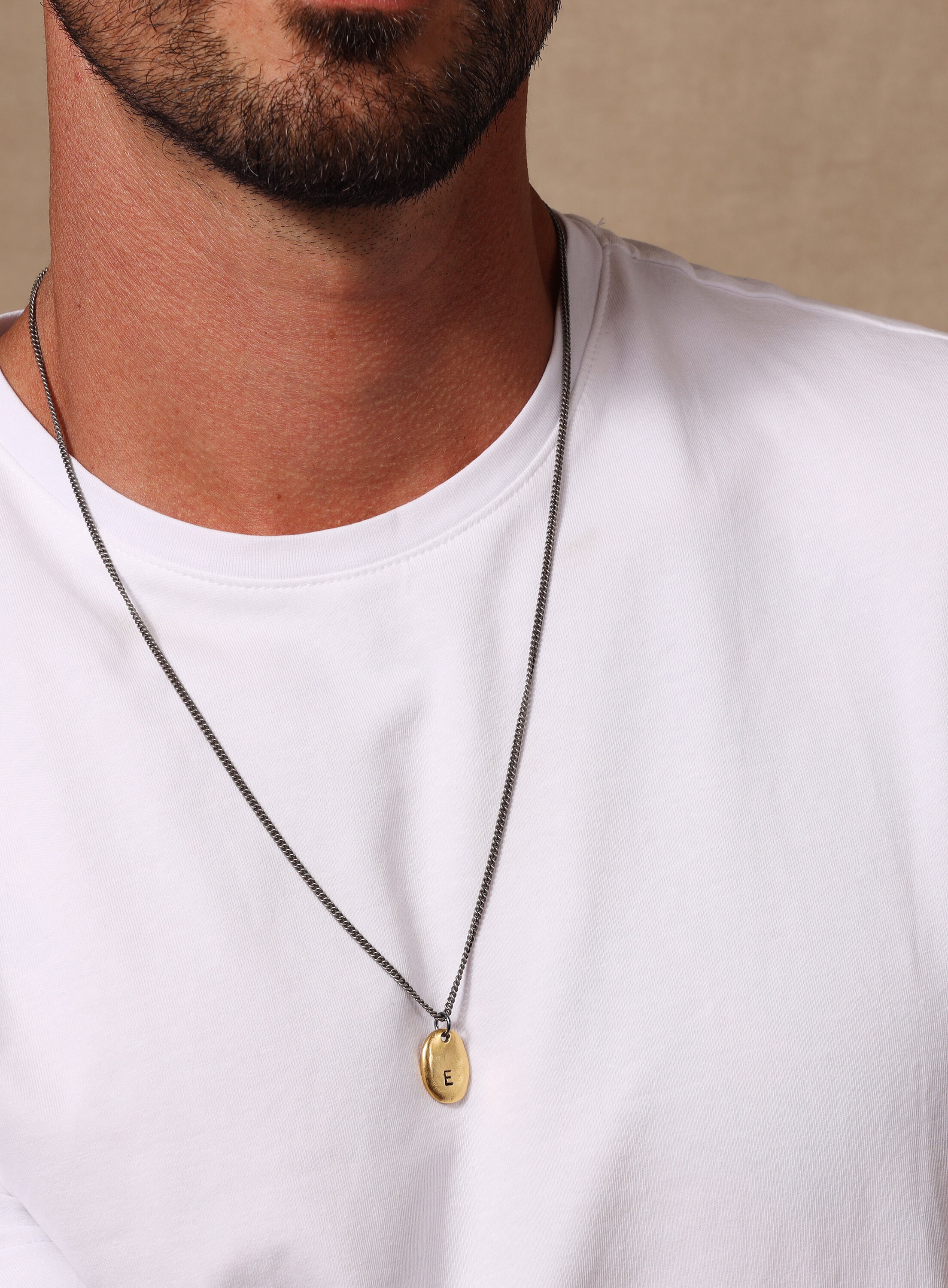 Initial Necklace for Men Men s Necklaces Custom Personalized Letter Pendant Sterling Silver Chain 24k Gold Plated Pewter Tag Etsy UK