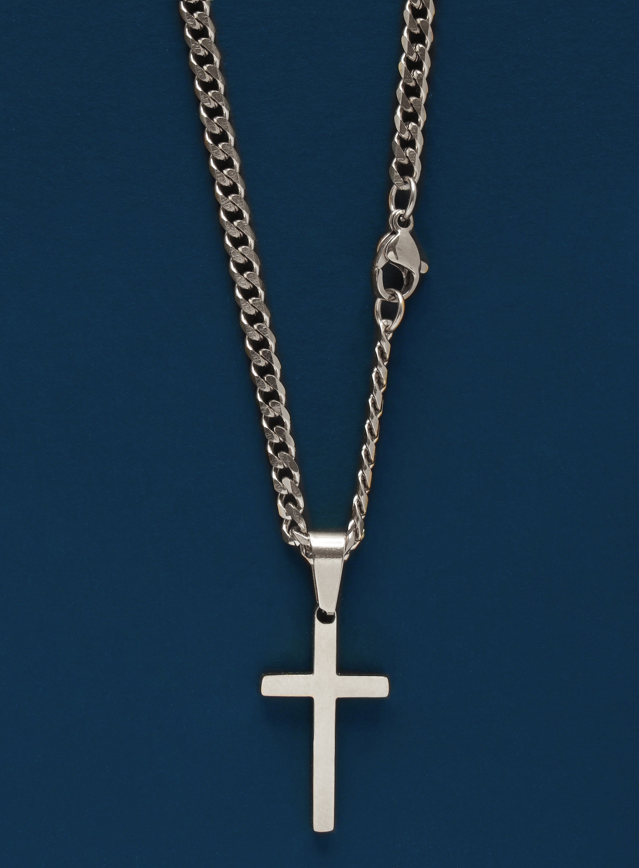 Men's Large Vintage Cross 316L Stainless Steel Pendant Necklace Silver/Black 