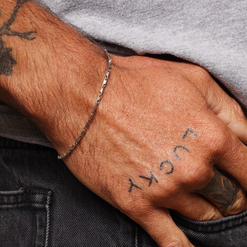 Bracelet pour homme minimaliste - Bracelet chaîne en argent sterling oxydé 925 - Bracelet fin et léger pour homme - Parfait à superposer / superposer