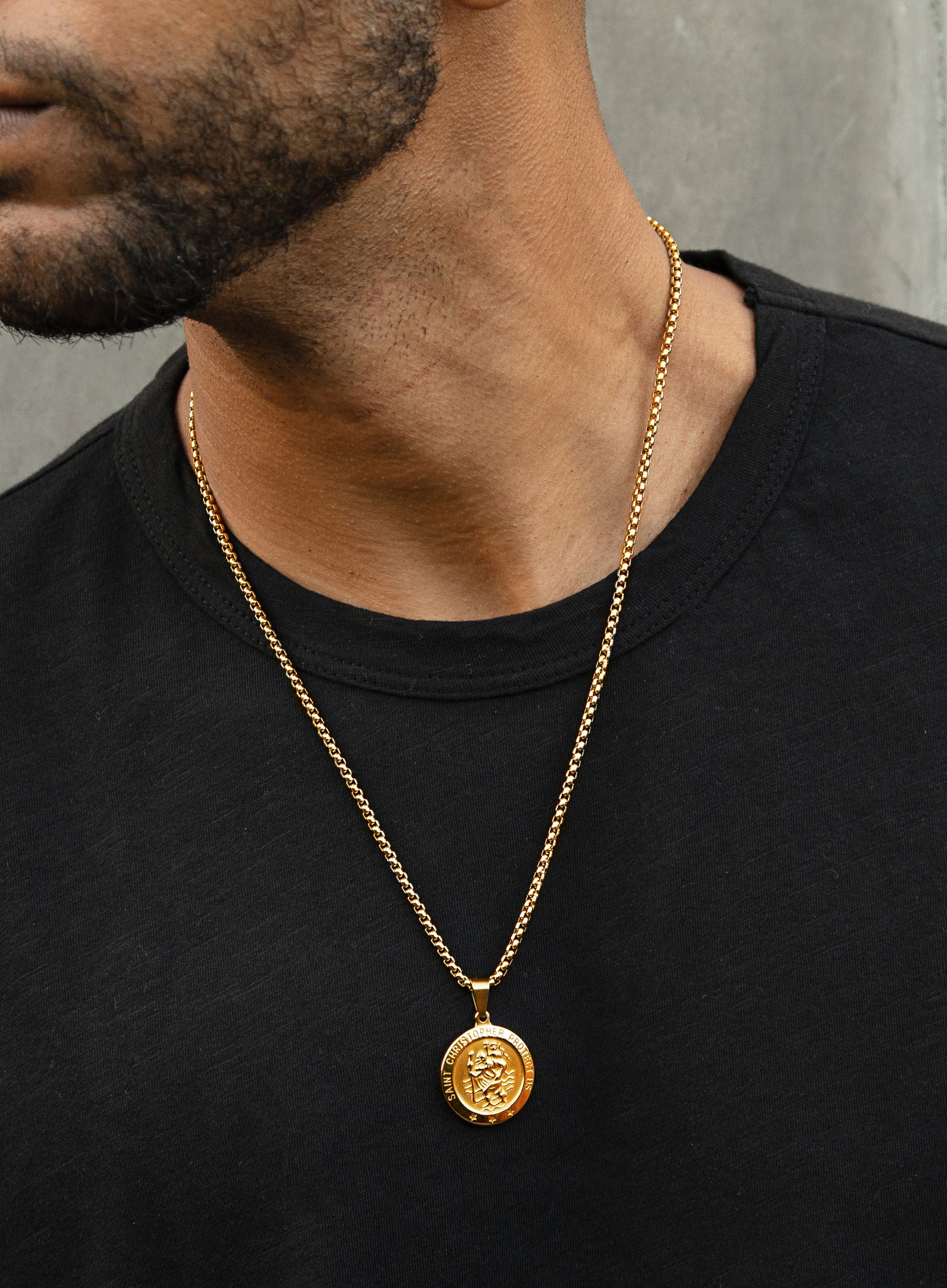 Men's Necklace 14k Gold Plated Stainless Steel Saint | Etsy