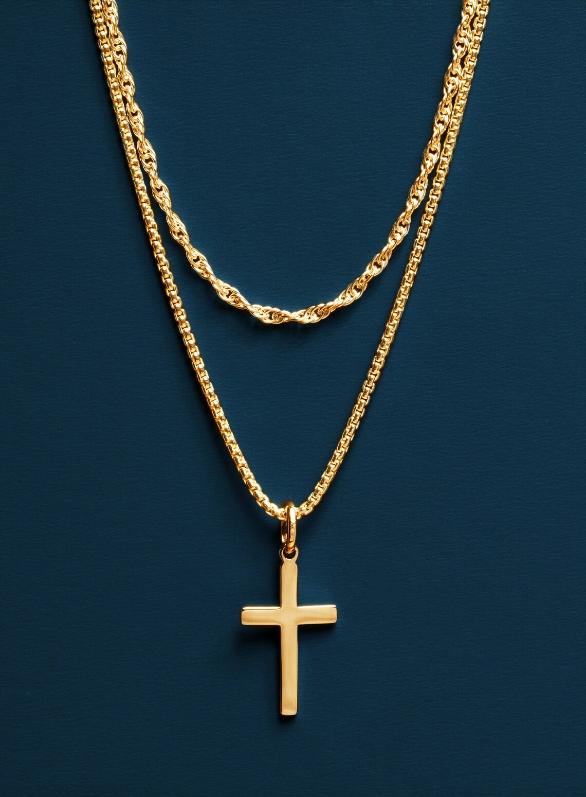 Men's Gold Cross Necklace Set / Two Chains Both 14k Gold Etsy