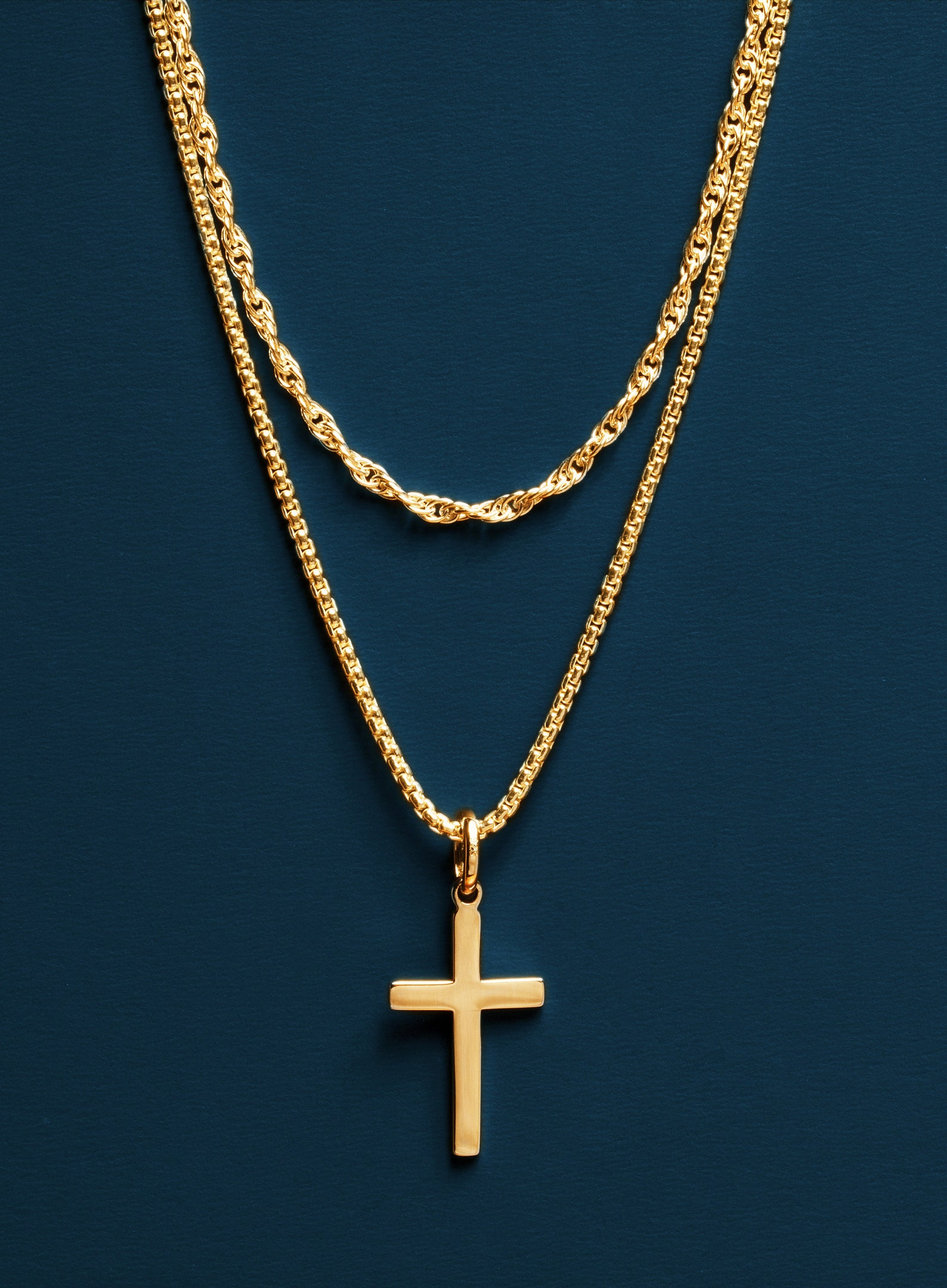 Men's Gold Cross Necklace Set / Two Chains Both 14k Gold Etsy
