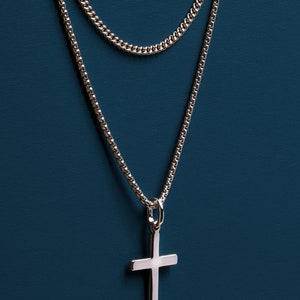 Men's Silver Cross Pendant Necklace Set Short Curb - Etsy