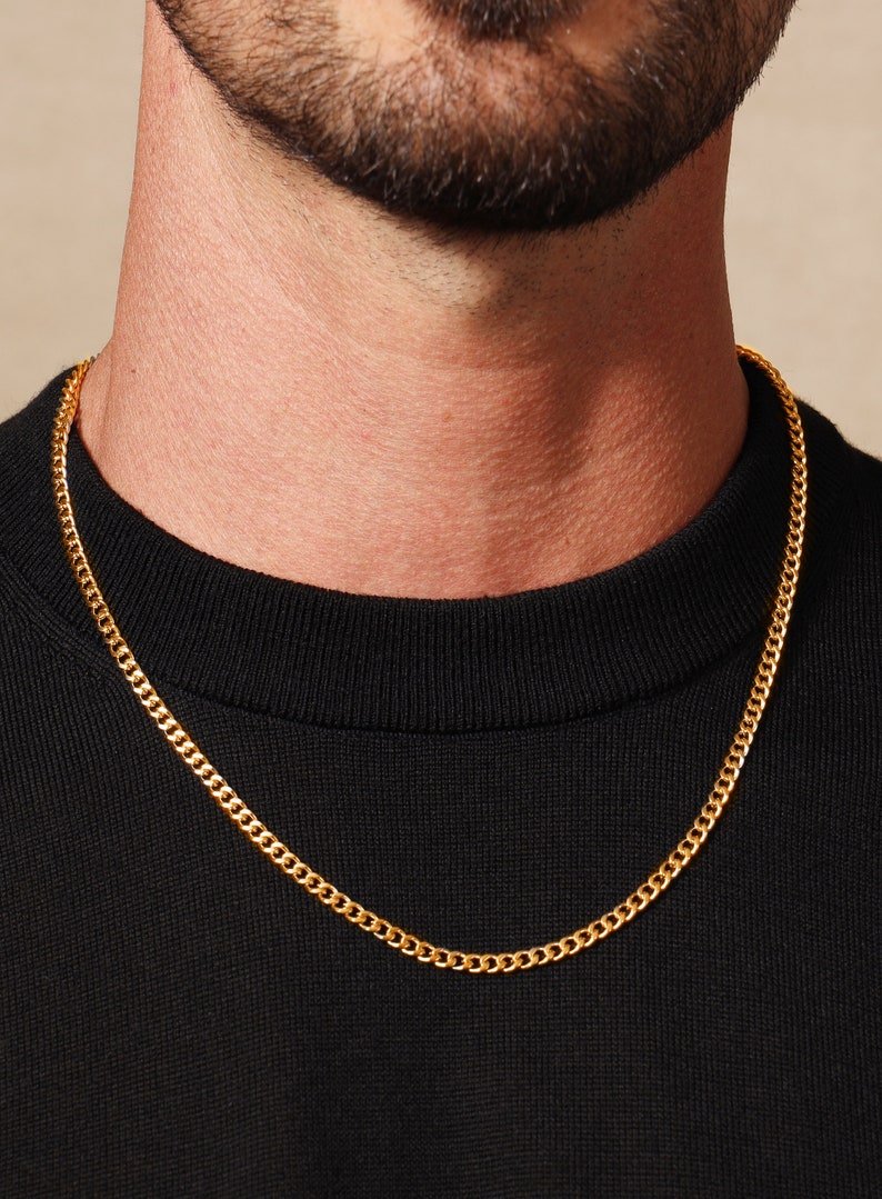 Men's Chain Necklace / Cuban Chain / 4mm 316L Gold Plated Stainless Steel / Men's Gold Chains / Jewelry gift for brother, boyfriend, friend image 5