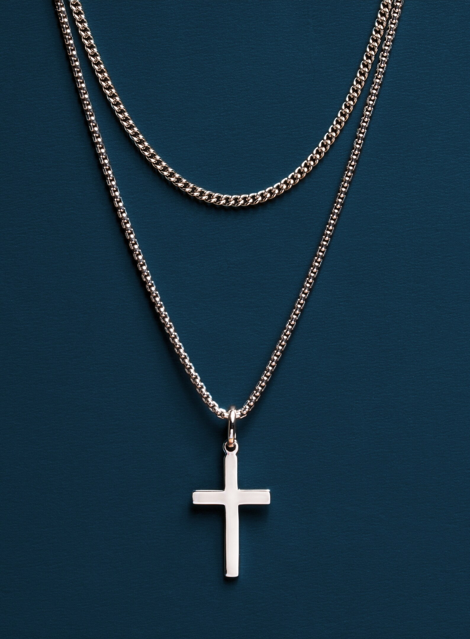 Men's Silver Cross Pendant Necklace Set Short Curb Etsy