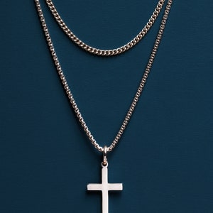 Men's Silver Cross Pendant Necklace Set Short Curb - Etsy