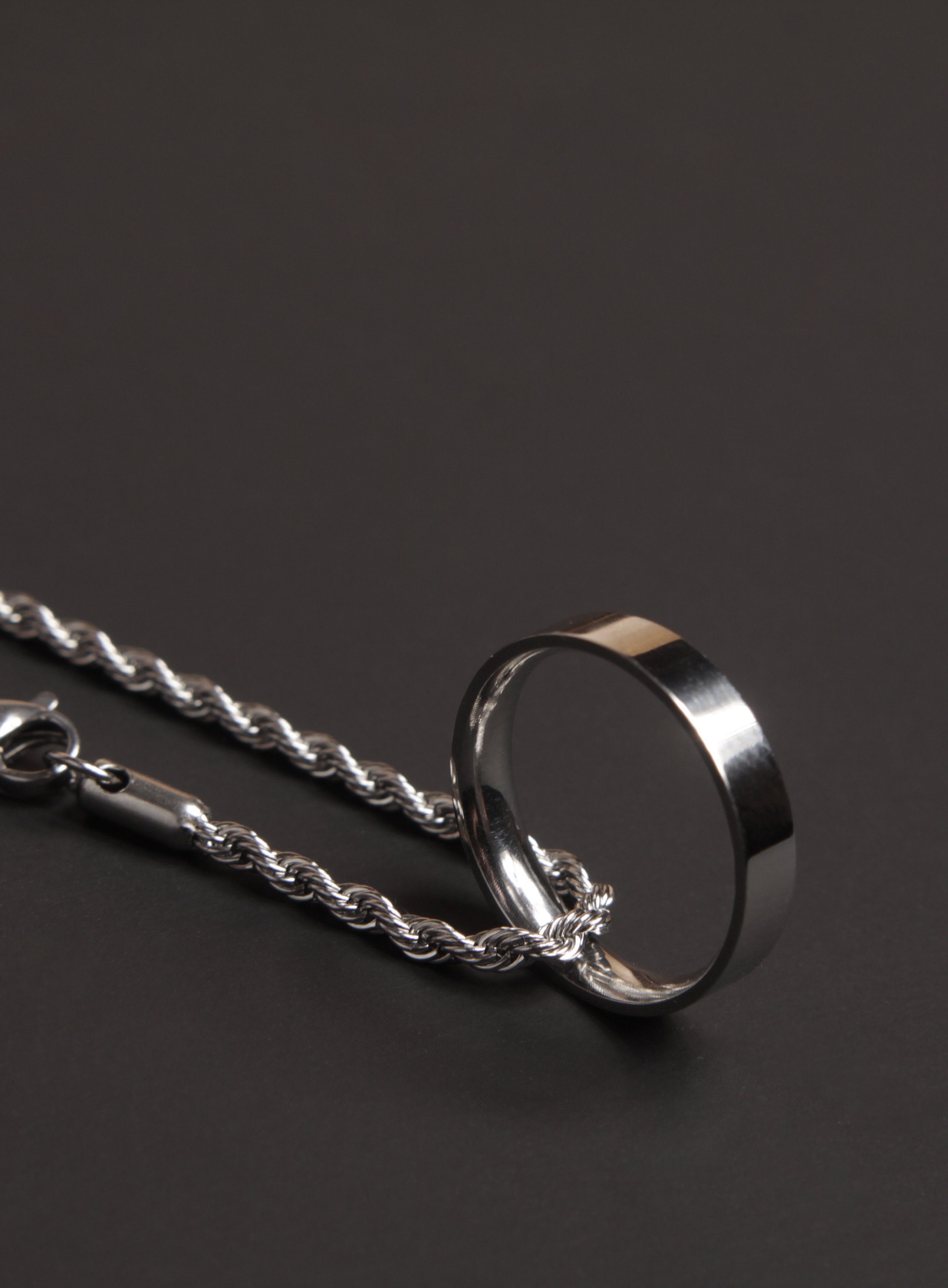 Waterproof Stainless Steel Ring Necklace for Men / Men's Ring Pendant Rope  Chain / Symbol of Commitment, Infinity, Forever and Karma. 