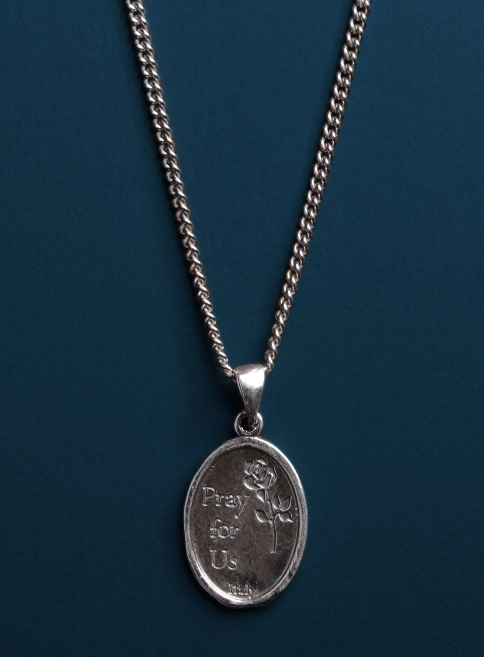 St. Jude Sterling Silver Oval Medal Necklace / San Judas Men's Necklace ...