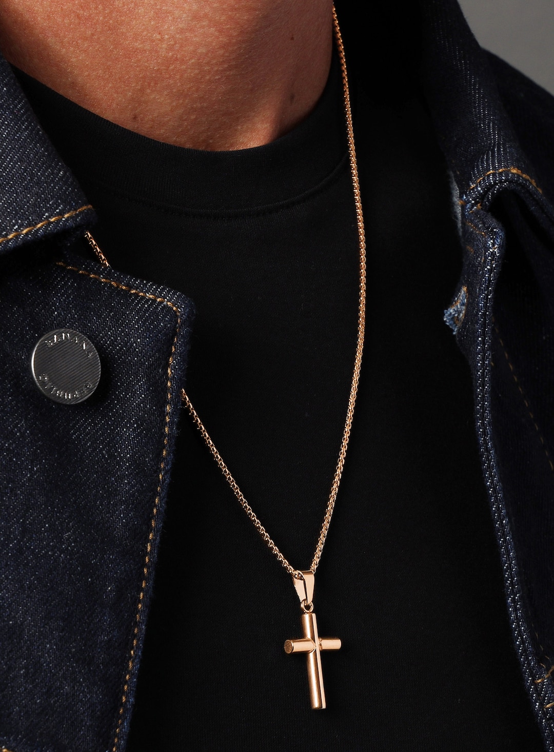 Men's Gold Cross Pendant Necklace - Medium Size 14k Gold Plated Over ...