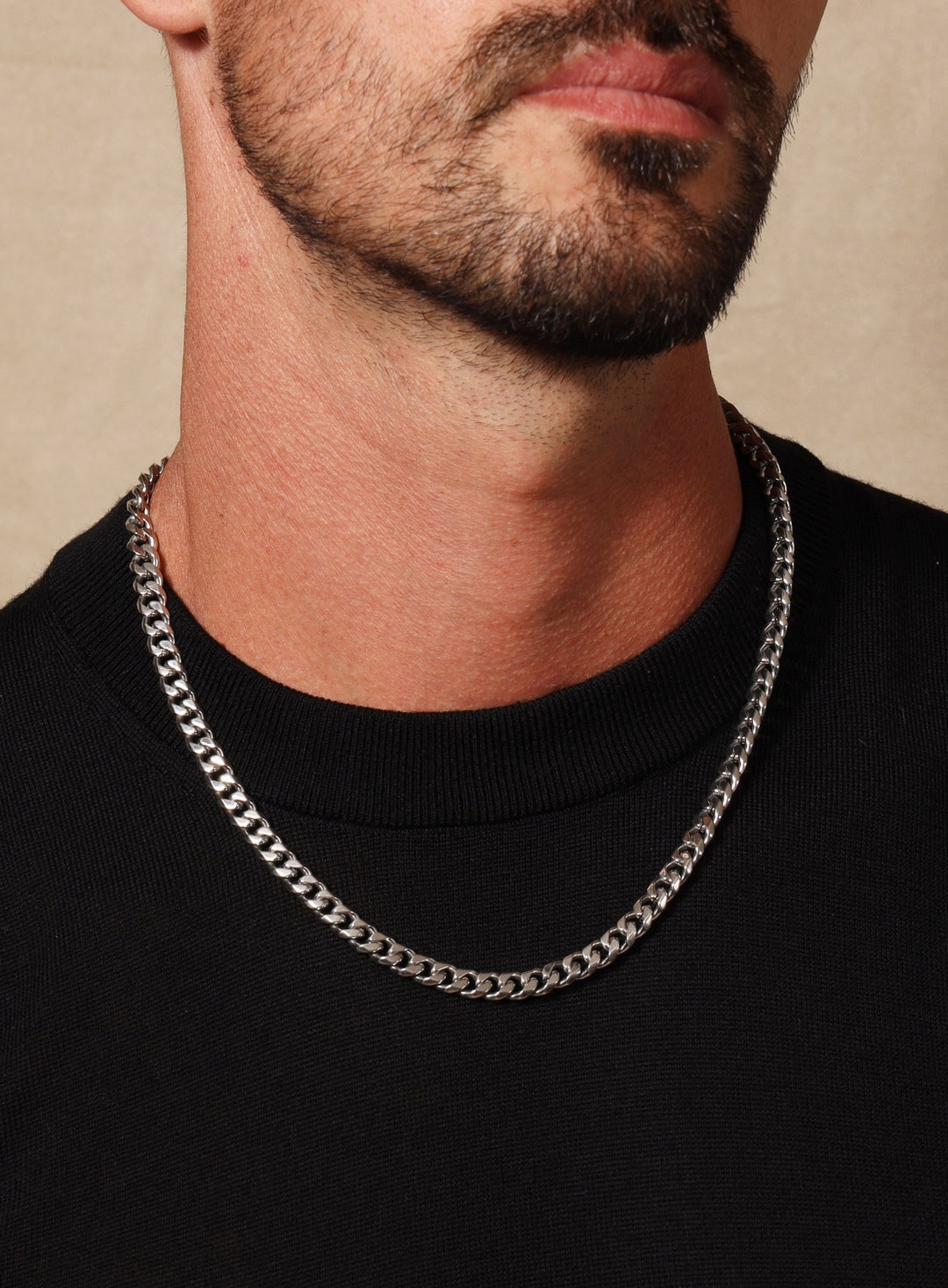 Waterproof 5mm Miami Cuban Beveled Chain Necklace for Men