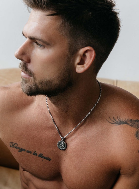 Waterproof Men s Necklace Stainless Steel St. Christopher Round