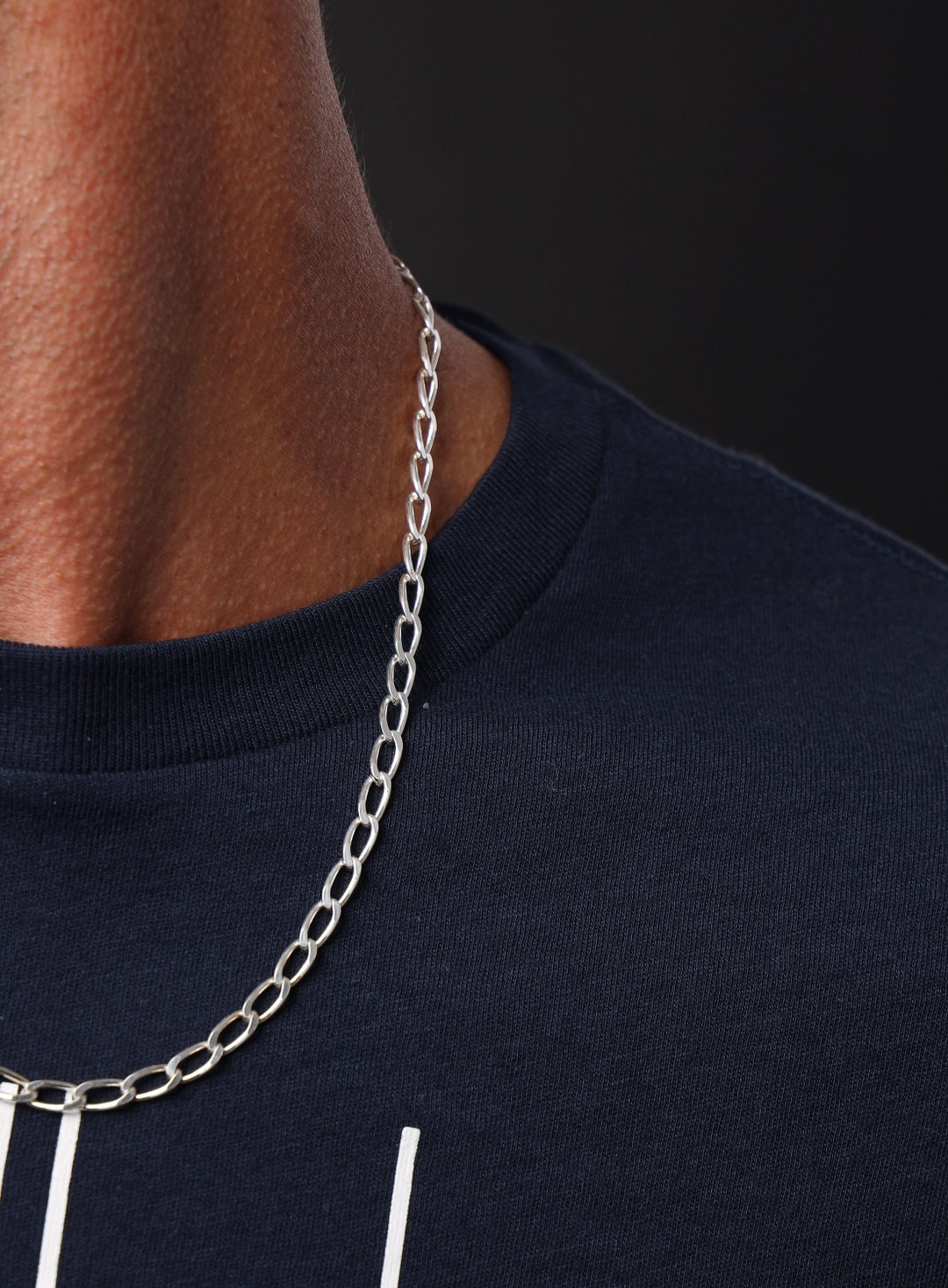 Men's Necklace Chains 5mm Sterling Silver Oval Cable Bevel Chain