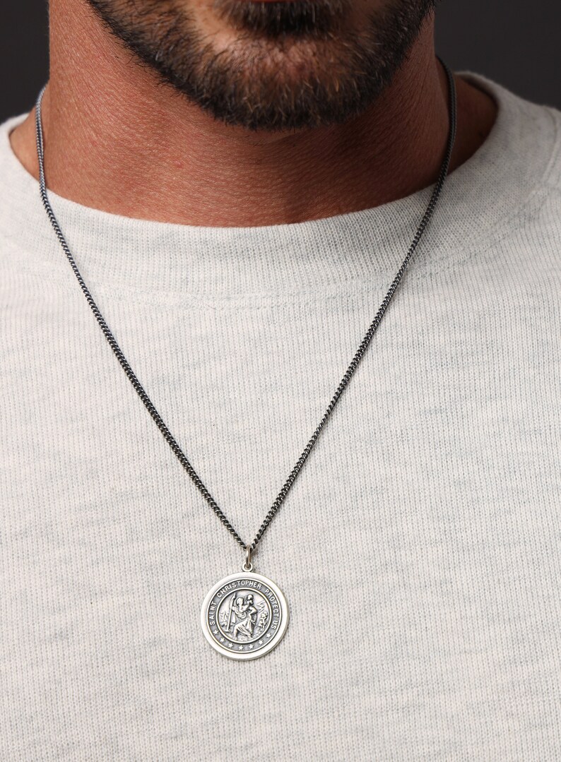 Saint Christopher Round Medium Size Pendant Medal Sterling Silver ...