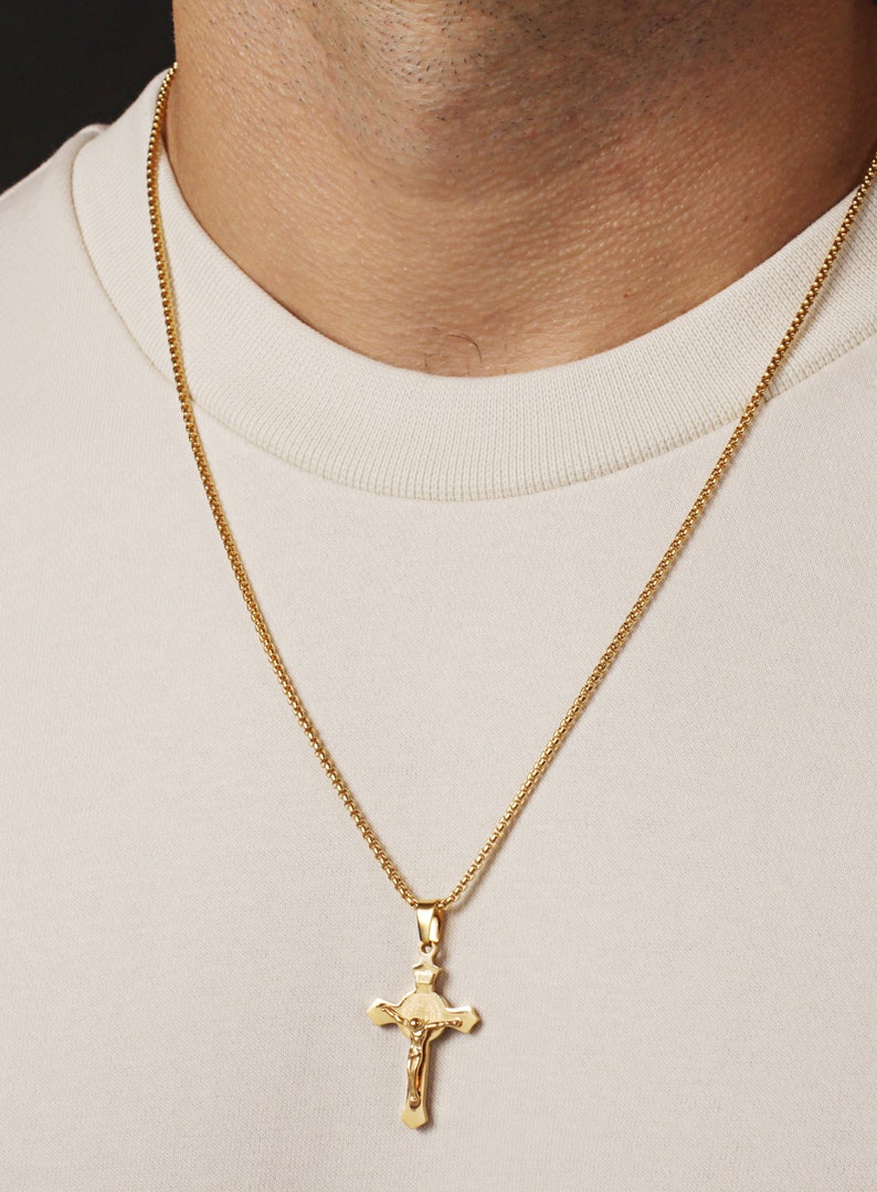 Gold Crucifix Cross Necklace for Men on 10k Gold Plated Over Etsy
